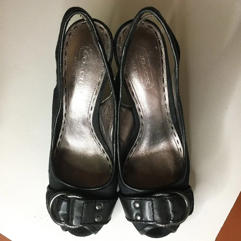 COACH "Diane" Logo'd Canvas & Leather Sling Back Heels 🐴 - Picture 3 of 15